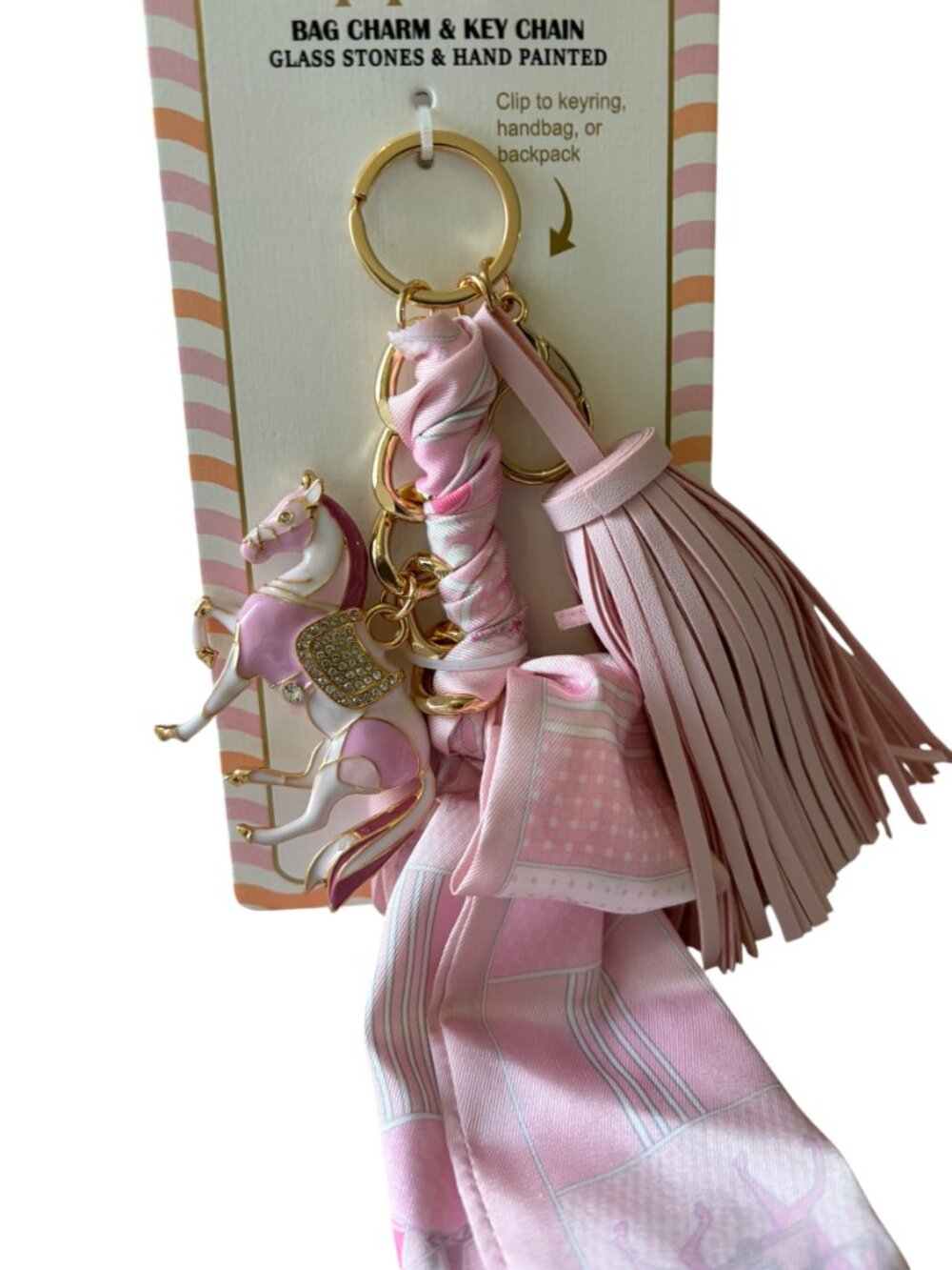 UNIQUE Piper K Carousel Themed Bag Charm & Key Chain w/hand-painted horse